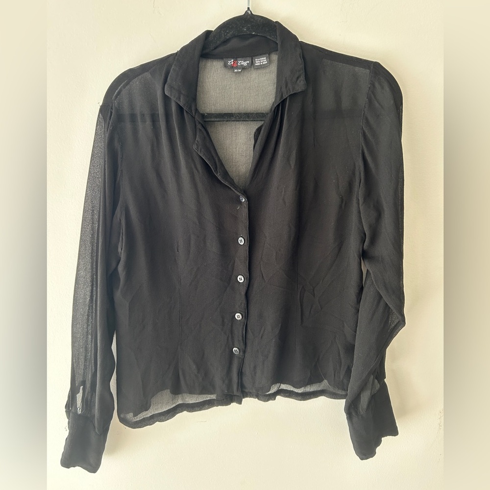 Sheer Black Button-Down Blouse